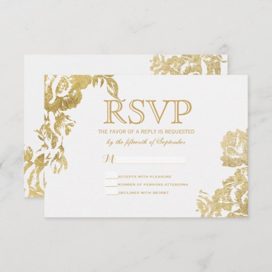 Elegant Simple Moderne Roos Floral Gold RSVP (Voorkant / Achterkant)