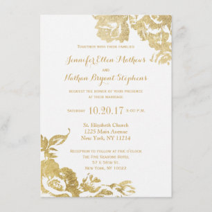 Elegant Simple Moderne Roos Floral Gold Wedding Kaart