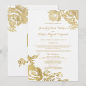 Elegant Simple Moderne Roos Floral Gold Wedding Programmakaart (Voorkant / Achterkant)