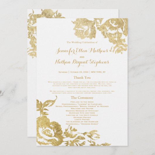 Elegant Simple Moderne Roos Floral Gold Wedding Programmakaart (Voorkant / Achterkant)