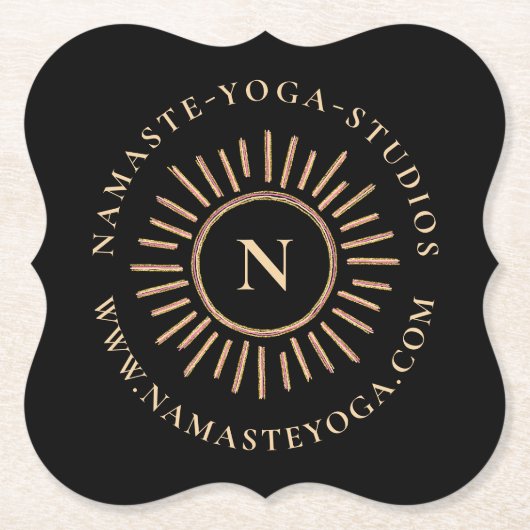 Elegant Simple Monogram Black Gold Modern Kartonnen Onderzetters (Voorkant)