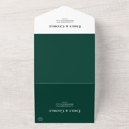 Elegant Simple Monogram Green Modern Wedding All In One Uitnodiging (Buitenkant)