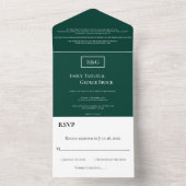 Elegant Simple Monogram Green Modern Wedding All In One Uitnodiging (Binnen)