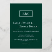 Elegant Simple Monogram Green Modern Wedding Folie Uitnodiging (Voorkant)