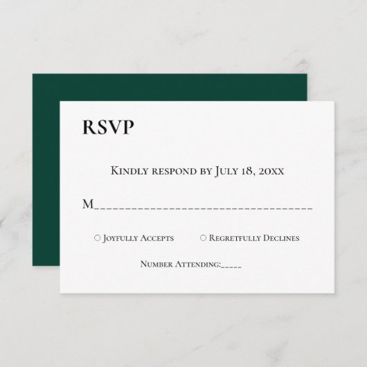 Elegant Simple Monogram Green Modern Wedding RSVP Kaartje (Voorkant / Achterkant)