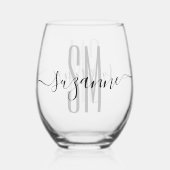 Elegant Simple Monogram Name Persoonlijk Wijnglas Zonder Voet (Voorkant)