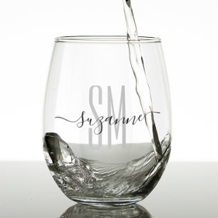 Elegant Simple Monogram Name Persoonlijk Wijnglas Zonder Voet