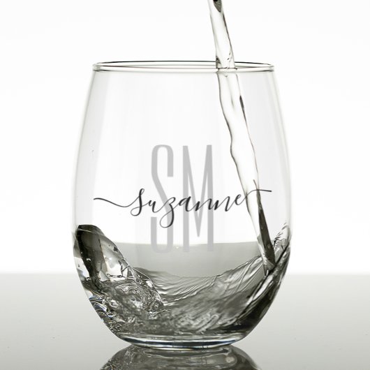 Elegant Simple Monogram Name Persoonlijk Wijnglas Zonder Voet
