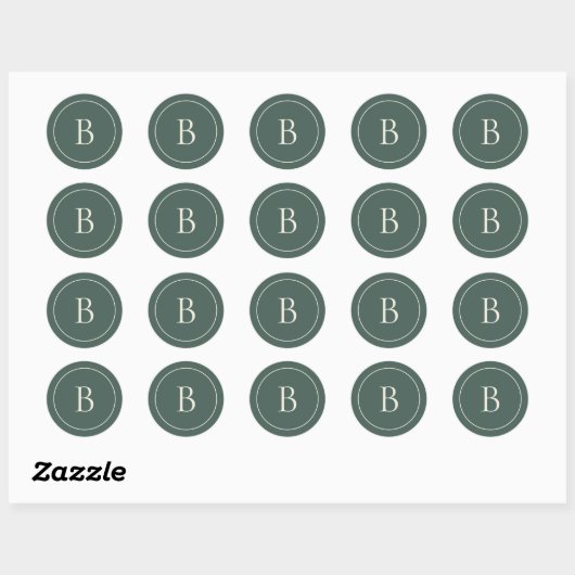 Elegant Simple Monogram Pine Green Envelope Seal Ronde Sticker (Vel)