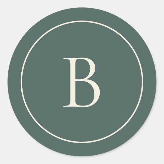 Elegant Simple Monogram Pine Green Envelope Seal Ronde Sticker (Voorkant)