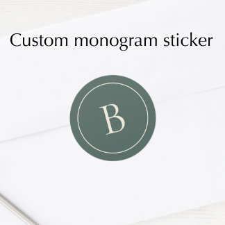 Elegant Simple Monogram Pine Green Envelope Seal Ronde Sticker