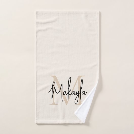 Elegant Simple Monogram Script Name Beige Handdoek (Handdoek)