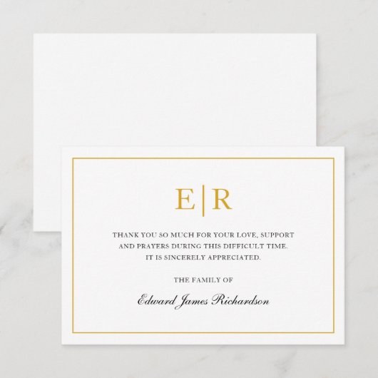 Elegant Simple Monogram Sympathie Gold Funeral Bedankkaart (Voorkant / Achterkant)