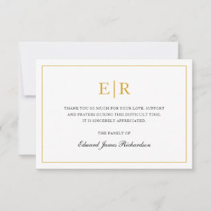 Elegant Simple Monogram Sympathie Gold Funeral Bedankkaart