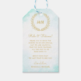 Elegant Simple Monogram Turquoise Weddenschap Welk Cadeaulabel