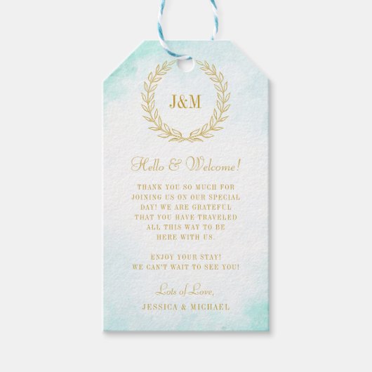 Elegant Simple Monogram Turquoise Weddenschap Welk Cadeaulabel (Voorkant)
