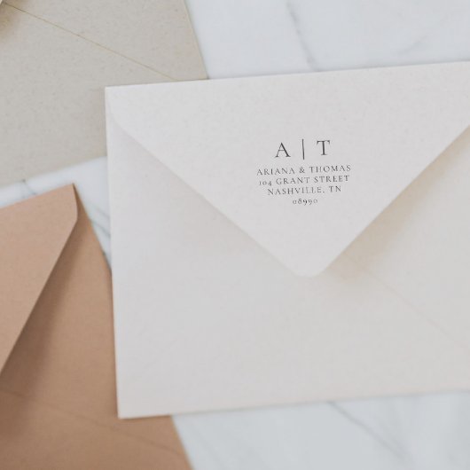 Elegant Simple Monogram Weddenschap Return Address Zelfinktende Stempel