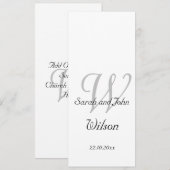 Elegant Simple Monogram Wedding Church Programme Kaart (Voorkant / Achterkant)