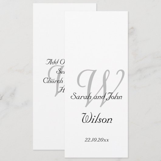 Elegant Simple Monogram Wedding Church Programme Kaart (Voorkant / Achterkant)