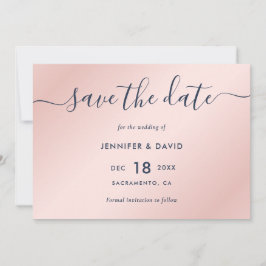 Elegant Simple Navy Blue en Blush Wedding Save The Date