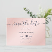 Elegant Simple Navy Blue en Blush Wedding Save The Date (Staand voorkant)
