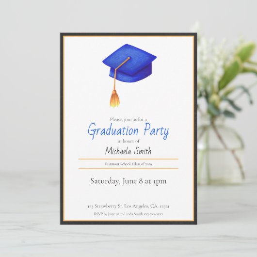 Elegant Simple Navy Blue Gradup Cap Kaart (Staand voorkant)