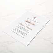 Elegant Simple Navy Blue ROOS GOLD Cross Baptisme Folie Uitnodiging (Gedraaid)