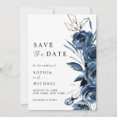 Elegant Simple Navy Blue Watercolor Wedding  Save The Date (Voorkant)