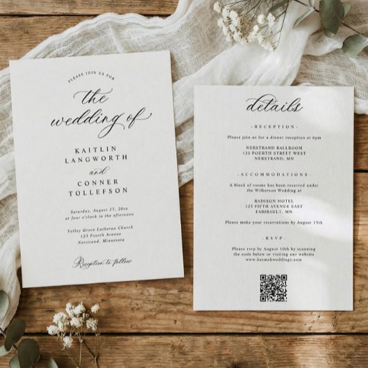 Elegant Simple Old Money All in One Wedding Kaart