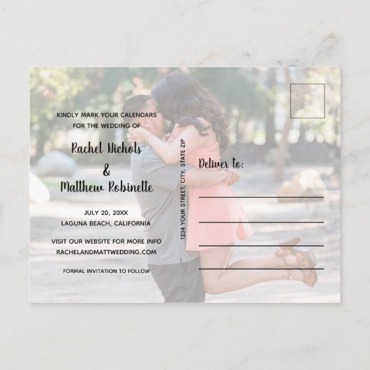 Elegant Simple Overlay Photo Wedding Save the Date Aankondigingskaart (Achterkant)