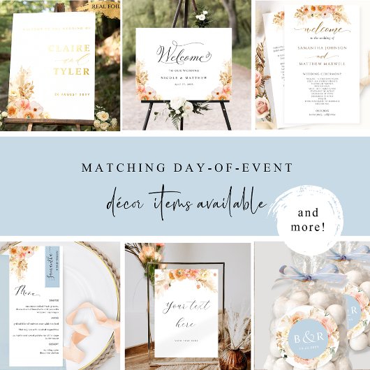 Elegant, Simple Peach, Blush, Cream, Blue Wedding Kaart