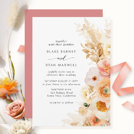 Elegant, Simple Peach, Blush, Cream, Coral Wedding Kaart