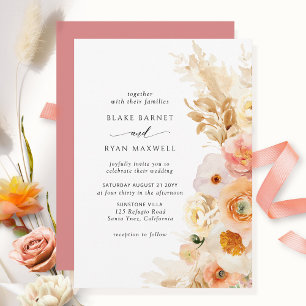 Elegant, Simple Peach, Blush, Cream, Coral Wedding Kaart
