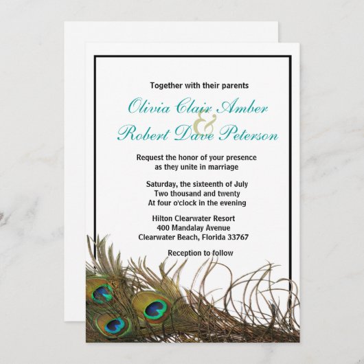 Elegant Simple Peacock Feathers Weddenschap Kaart (Voorkant / Achterkant)