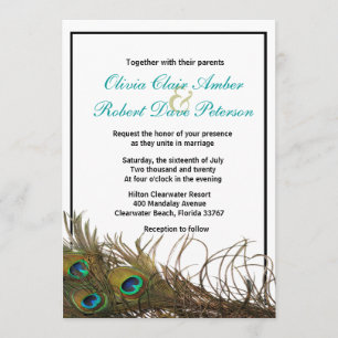 Elegant Simple Peacock Feathers Weddenschap Kaart