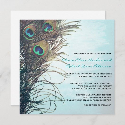 Elegant Simple Peacock Feathers Weddenschap Kaart (Voorkant / Achterkant)