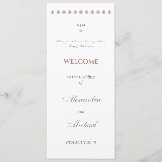 Elegant Simple Pearl Christian Wedding Program Programmakaart (Voorkant)