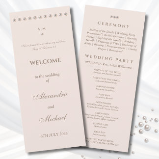 Elegant Simple Pearl Christian Wedding Program Programmakaart
