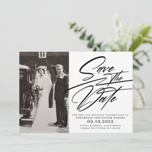 Elegant Simple Photo Vow Renewal Save The Date (Staand voorkant)