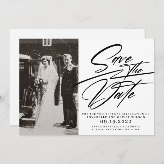 Elegant Simple Photo Vow Renewal Save The Date (Voorkant / Achterkant)