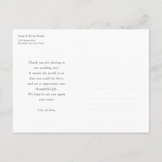 Elegant Simple Photo Weddenschap Hartelijk dank Briefkaart (Achterkant)