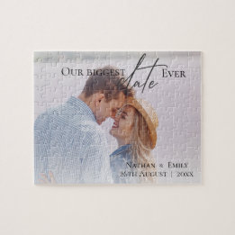 Elegant Simple Photo Weddenschap Onze grootste dag Legpuzzel