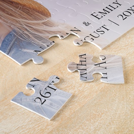 Elegant Simple Photo Weddenschap Onze grootste dag Legpuzzel (Zijkant)