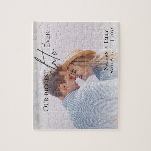 Elegant Simple Photo Weddenschap Onze grootste dag Legpuzzel (Verticaal)
