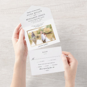 Elegant Simple Photo Wedding Invitation All In One Uitnodiging