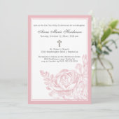 Elegant Simple Pink Floral First Heilige Communie Kaart (Staand voorkant)