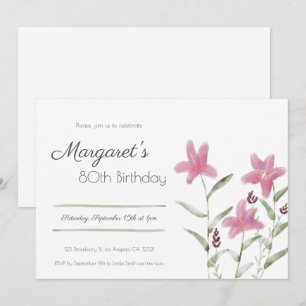 Elegant Simple Pink Floral Waterverf Birthday Kaart