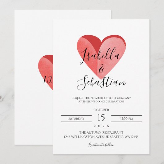 Elegant Simple Pink Heart Wedding Invitation Kaart (Voorkant / Achterkant)