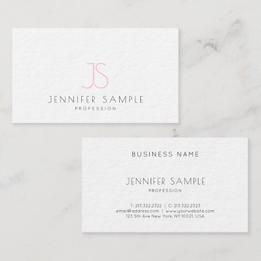 Elegant Simple Plain Pink Monogrammen Modern Cool Visitekaartje (Voorkant / Achterkant)