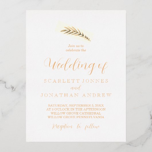 Elegant Simple Plant Wedding Folie Feestdagen Briefkaart (Voorkant)